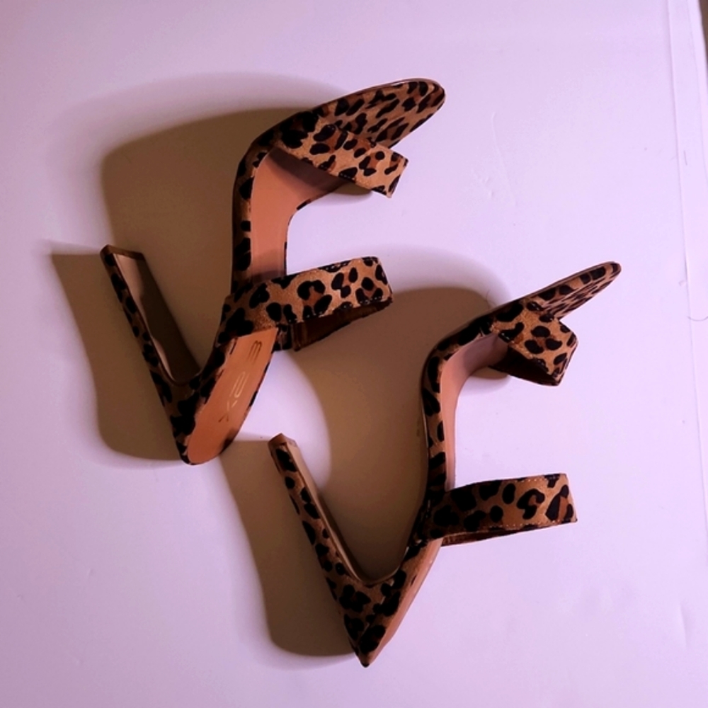 X2B Leopard Print High Heel Mules